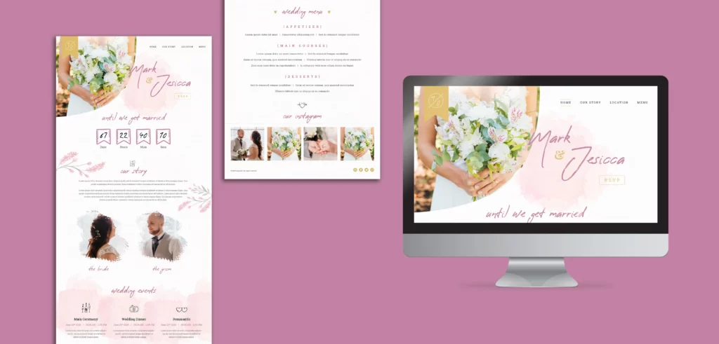 Modern wedding website displaying event information and RSVP form.