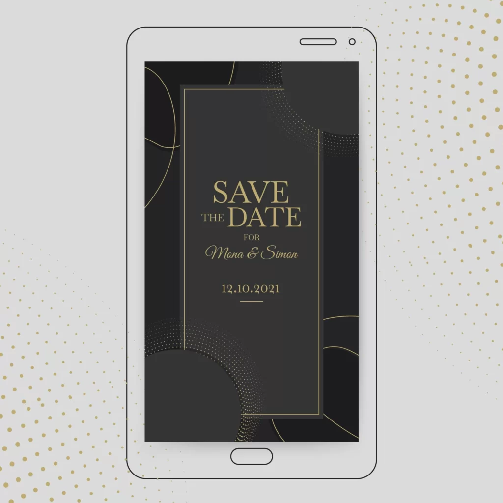Digital wedding invitation on mobile device.