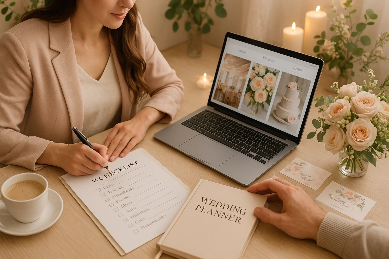 Wedding planning checklist and preparation, a couple reviewing their ultimate wedding checklist.