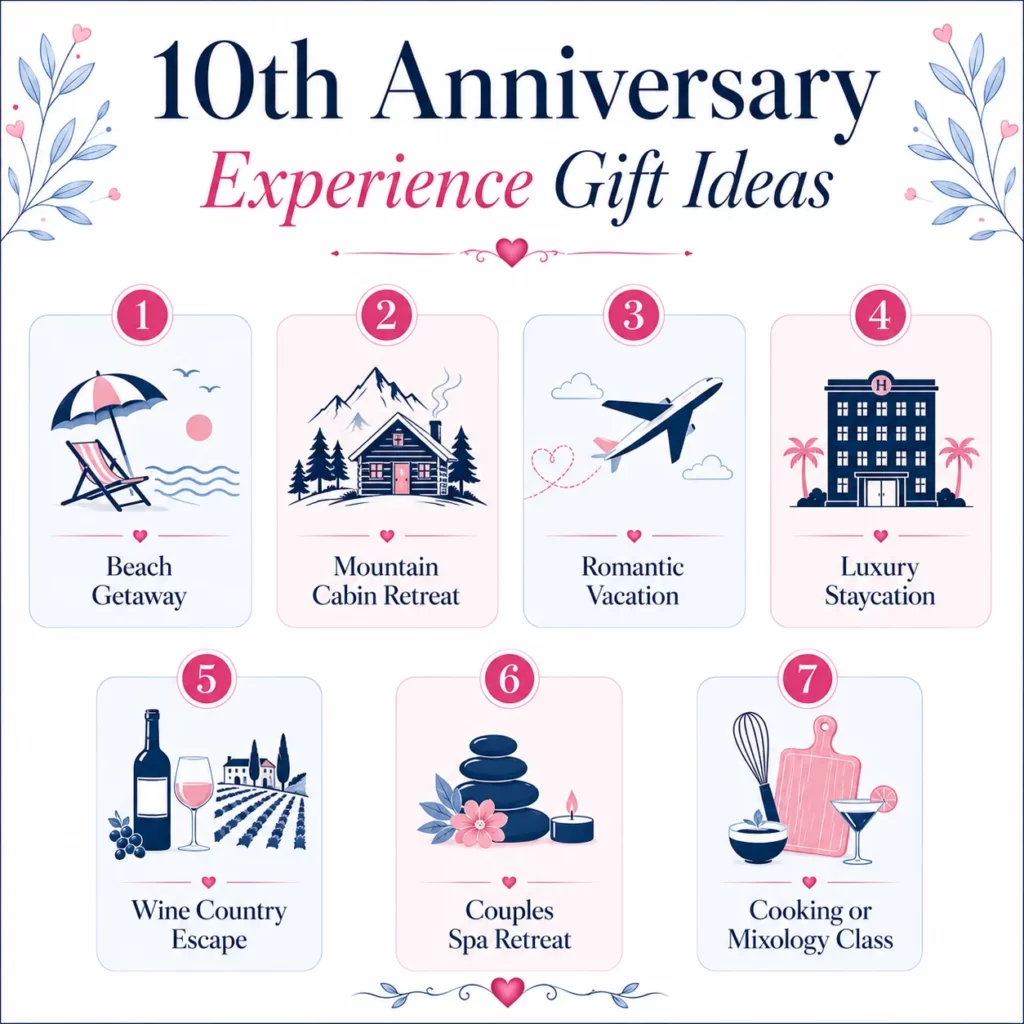 Experience gift ideas for a 10th wedding anniversary