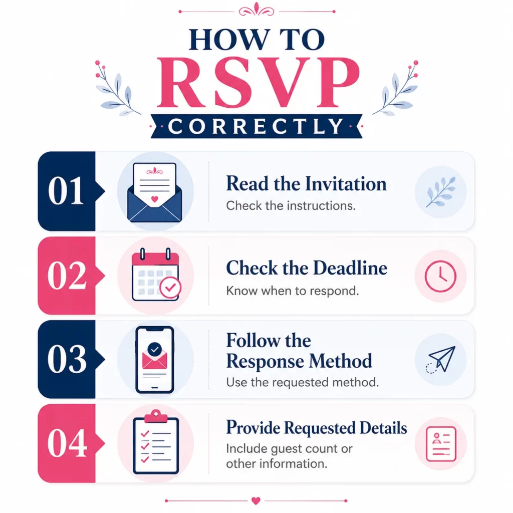 Four-step infographic showing how to RSVP correctly