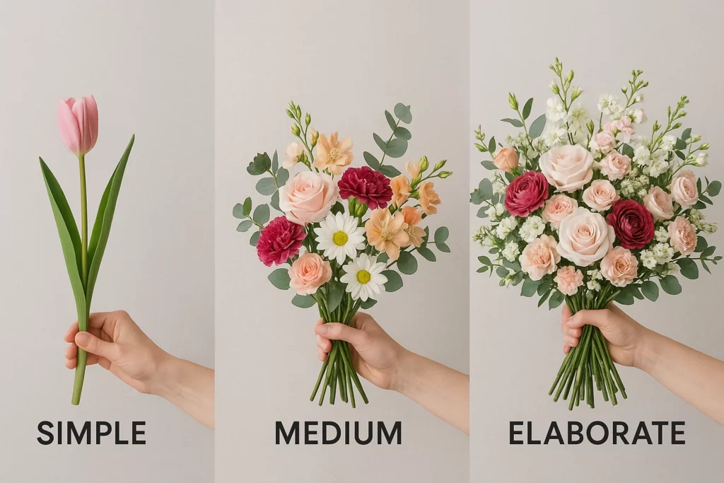 Comparison of simple vs elaborate wedding bouquets