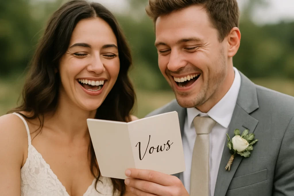 Personalized wedding vows being read during a heartfelt ceremony.