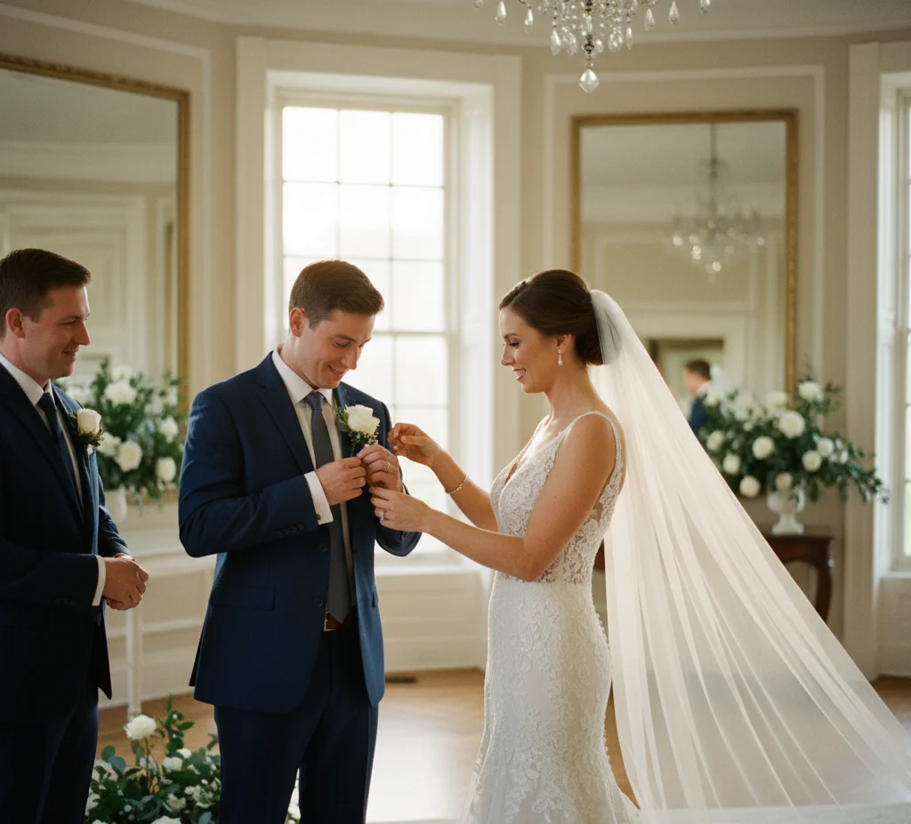 Bride and groom getting ready for their wedding day.