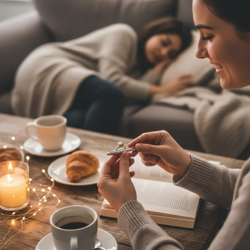 Secretly finding partner’s ring size for engagement surprise.