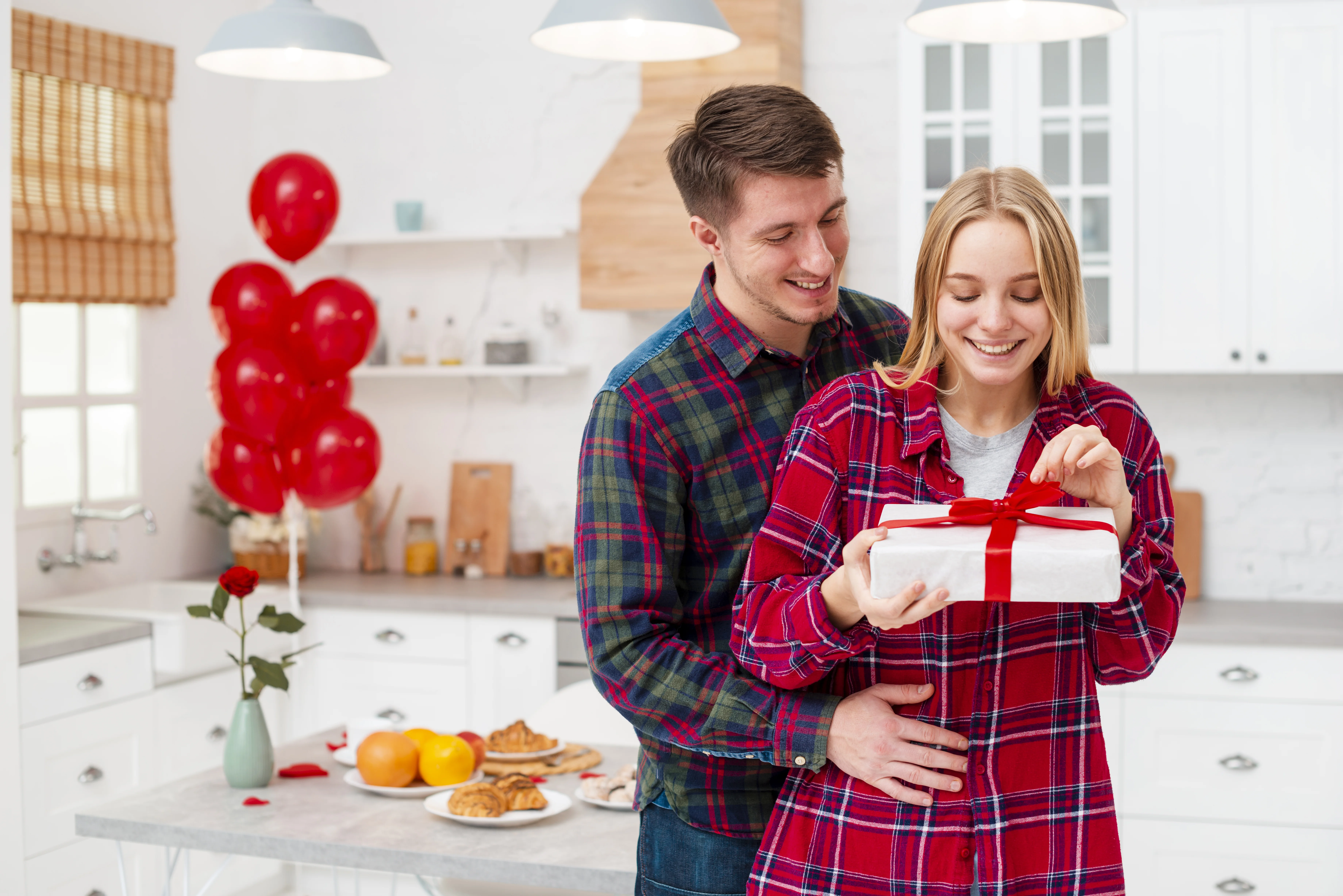 Romantic couple celebrating 10 year anniversary gift