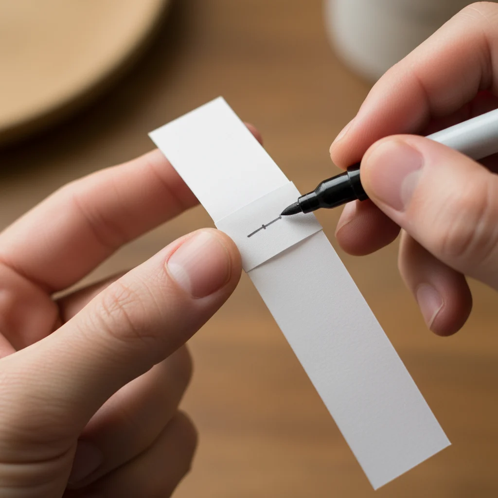 Using a paper strip to measure finger size for ring.