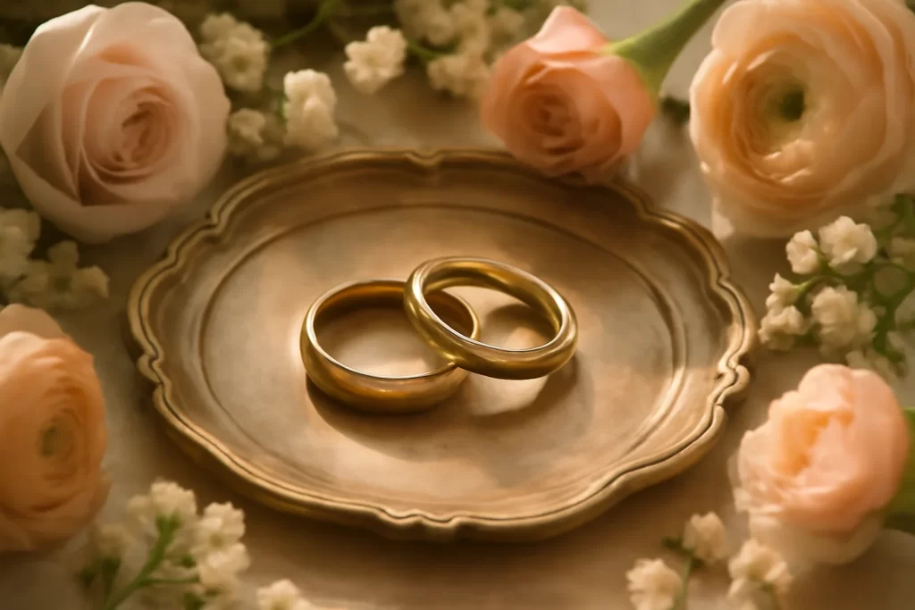 Wedding rings ready for bride and groom.