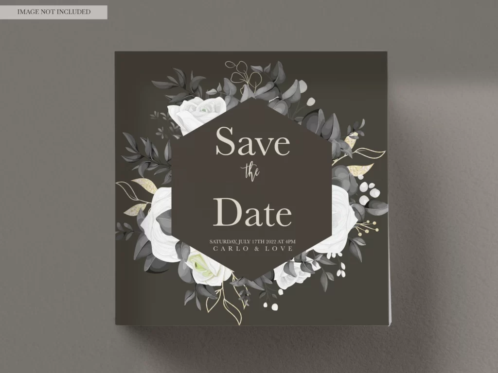 Simple postcard-style wedding invitation on linen background.
