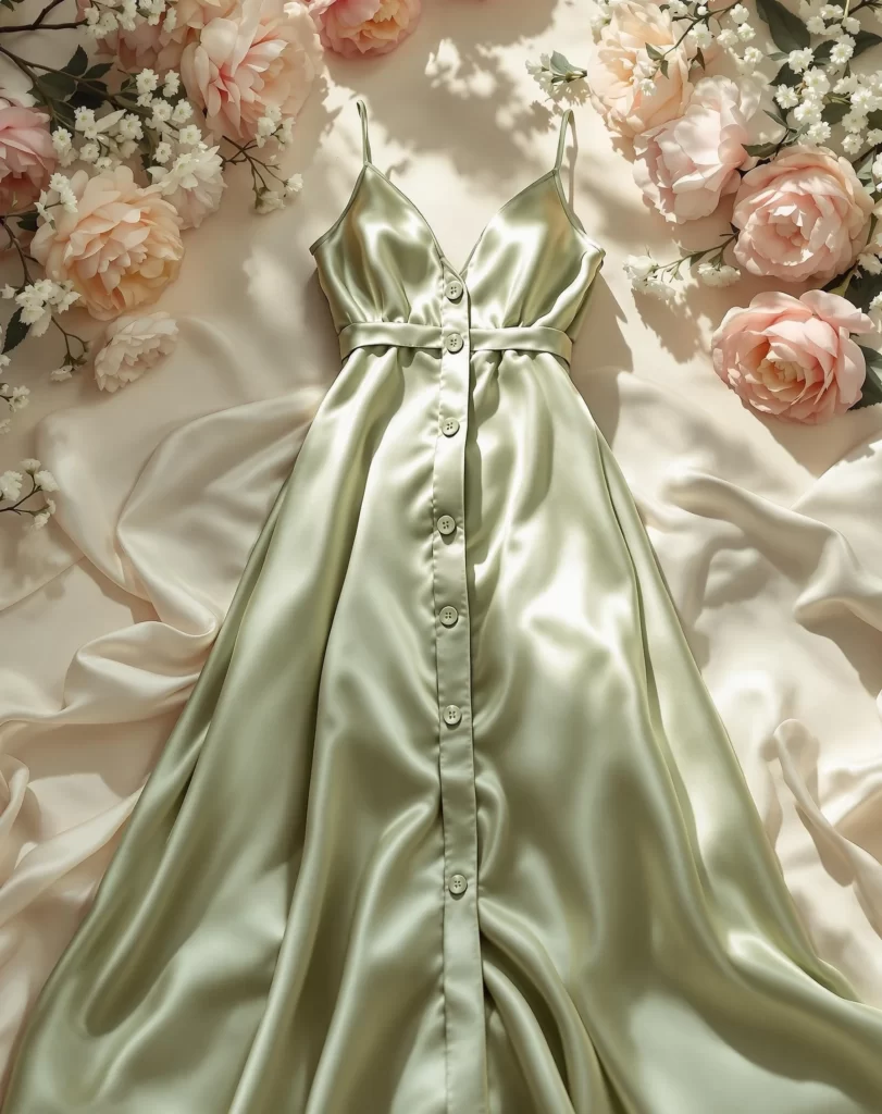 Satin sage green maxi dress for formal Summer Wedding events