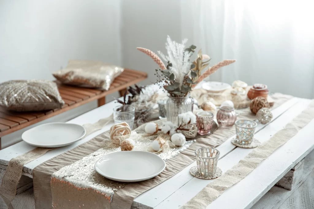 Textured winter wedding table decor.