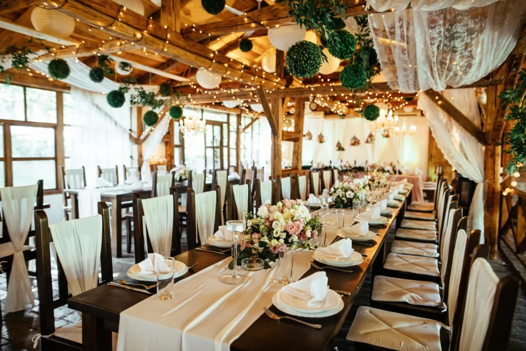 Winter wedding with lodge-inspired rustic decor.