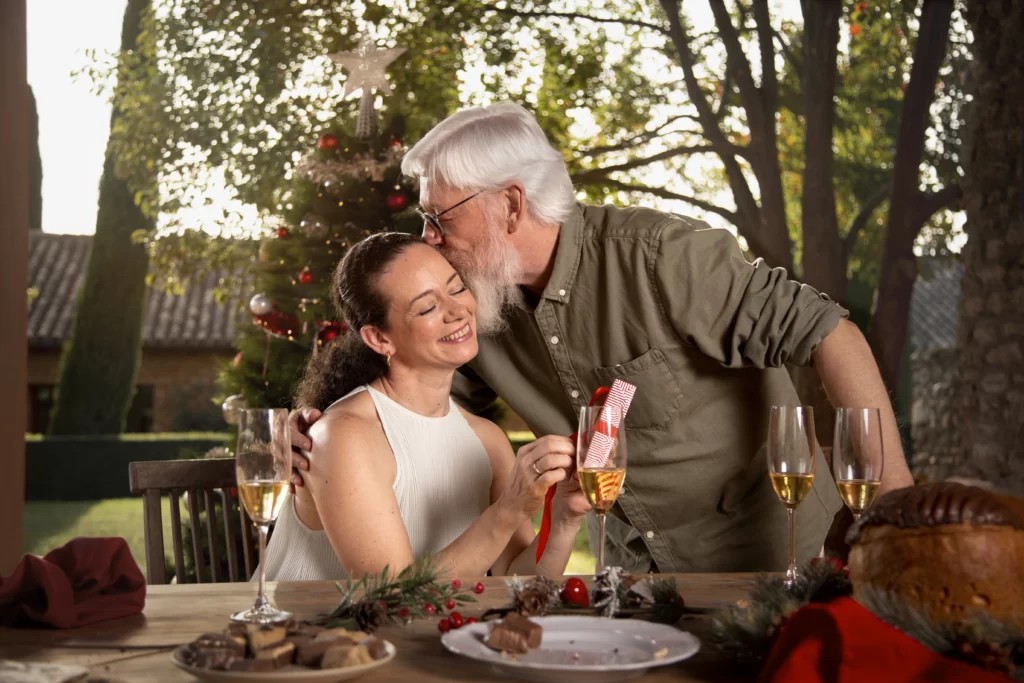 Marriage Toast - A father or mother of the bride holding a microphone, mid-toast, with a proud expression.