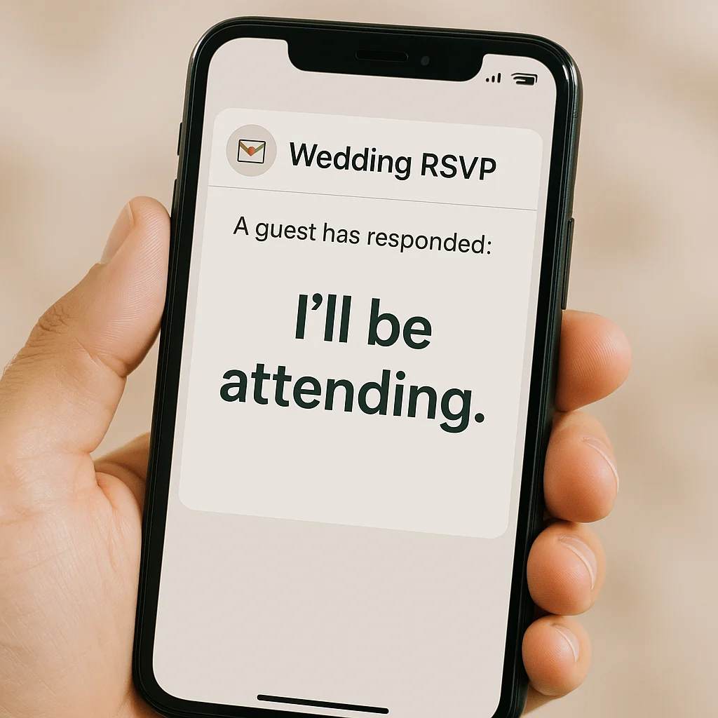 A smartphone displaying an RSVP confirmation