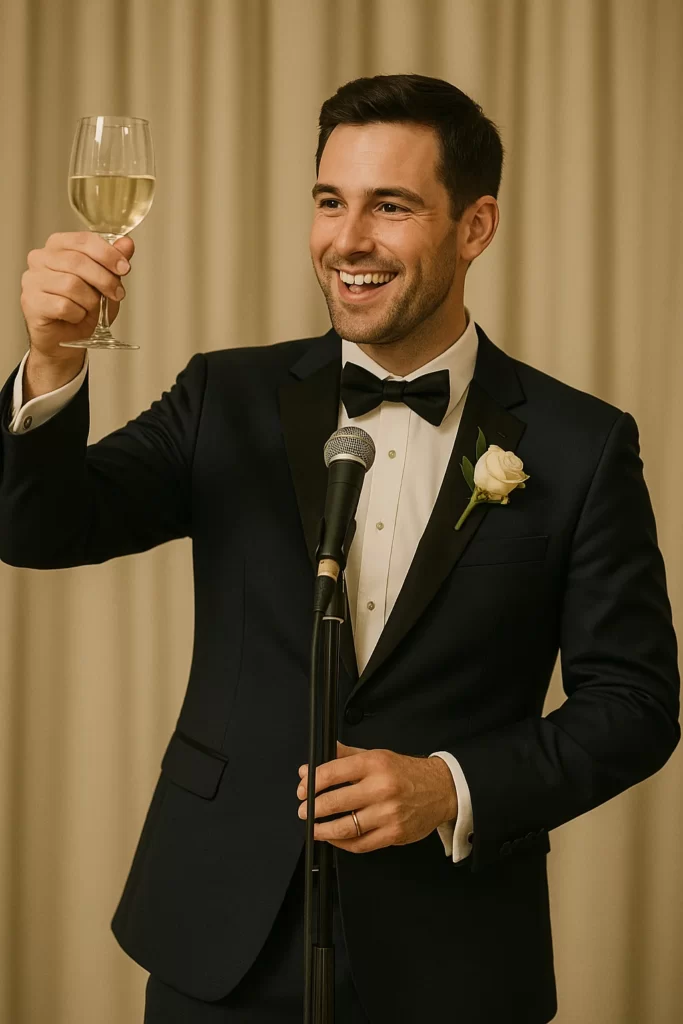 Best man giving a funny and heartfelt wedding speech