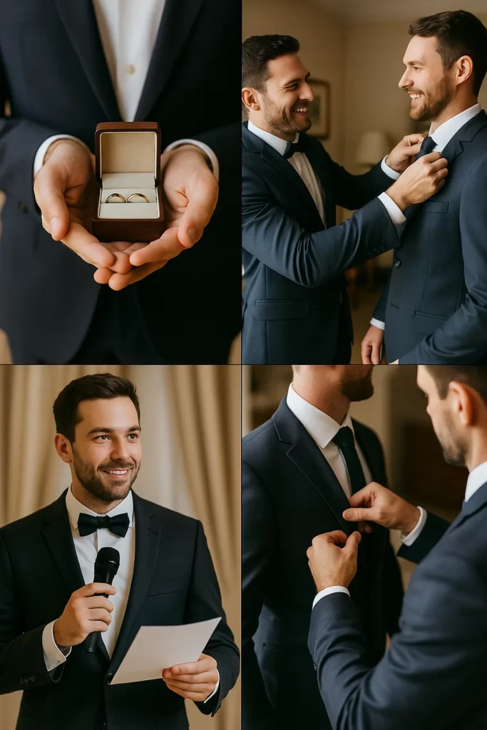 Modern best man supporting the groom and performing wedding duties