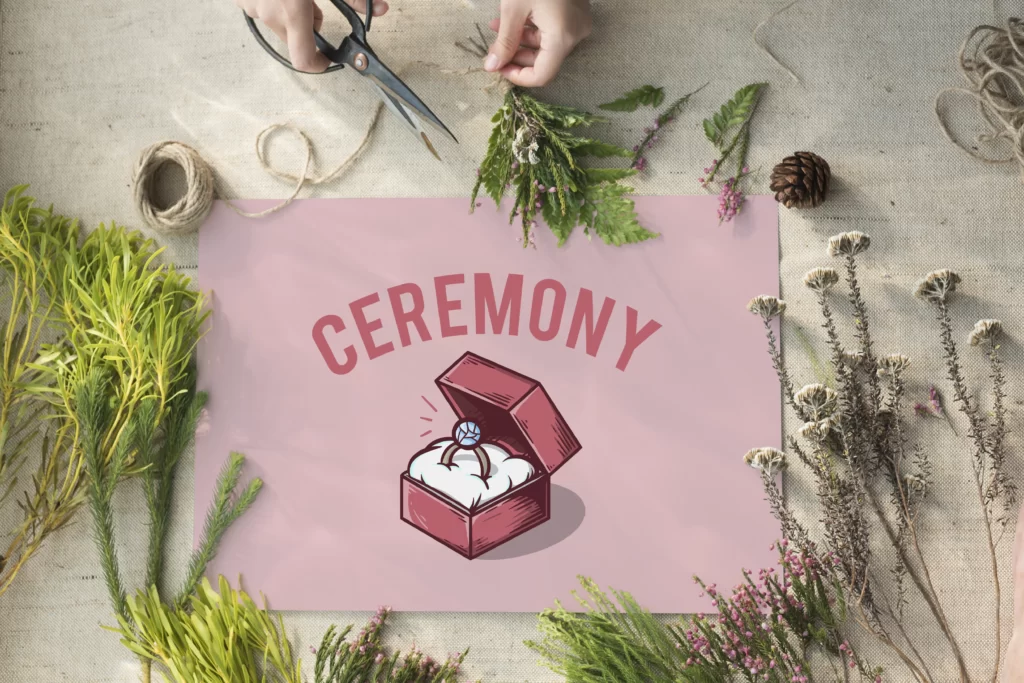 A wedding guest types a message on a vintage typewriter at a creatively styled guest book station.