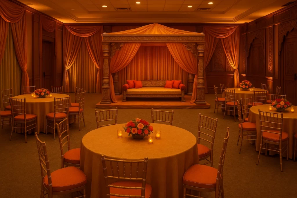 Maharaja Hall at Royal Albert Palace NJ with traditional Indian decor