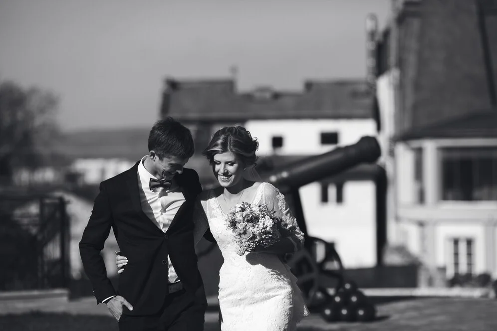 Soft, vintage wedding photography with a film-inspired look and grainy texture.