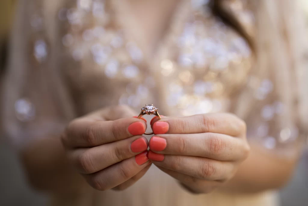 Diamond-studded wedding ring with sparkly stones