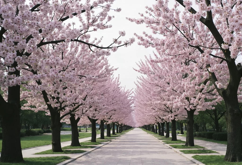 Cherry blossoms in full bloom near the Tidal Basin, a popular season for weddings in DC