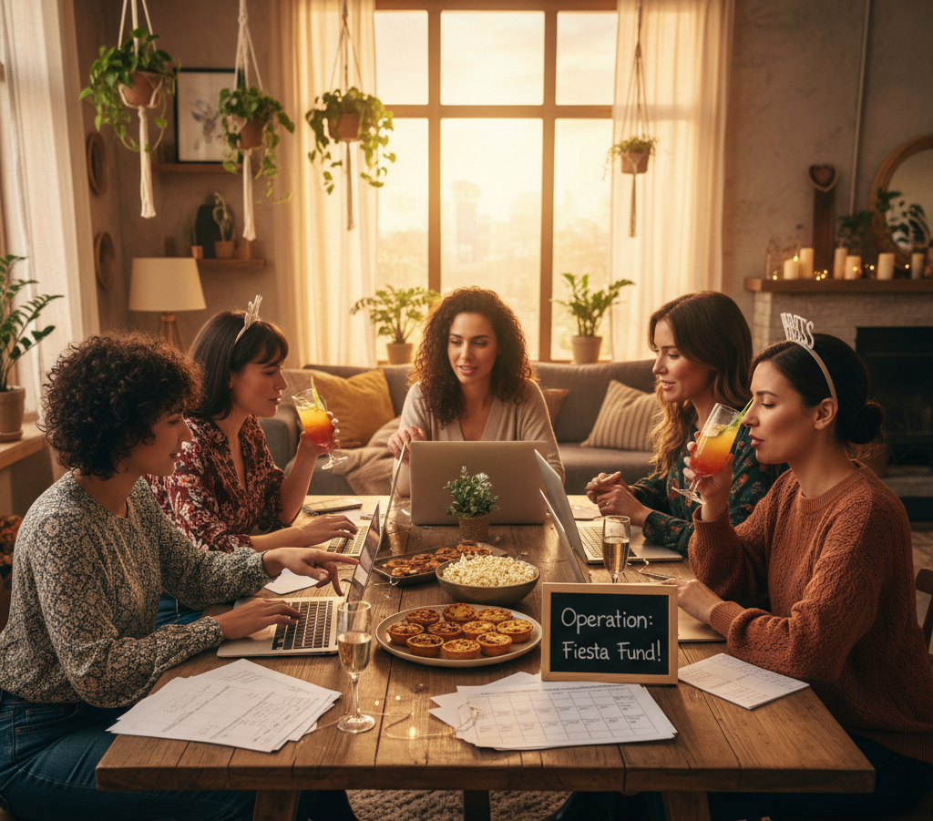 Friends budgeting together for a bachelorette party