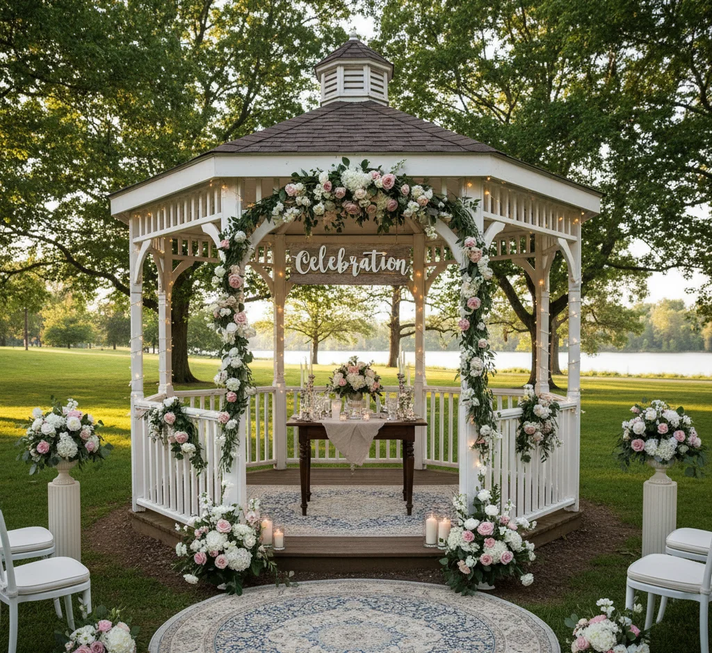 Outdoor park venue decorated for a casual party