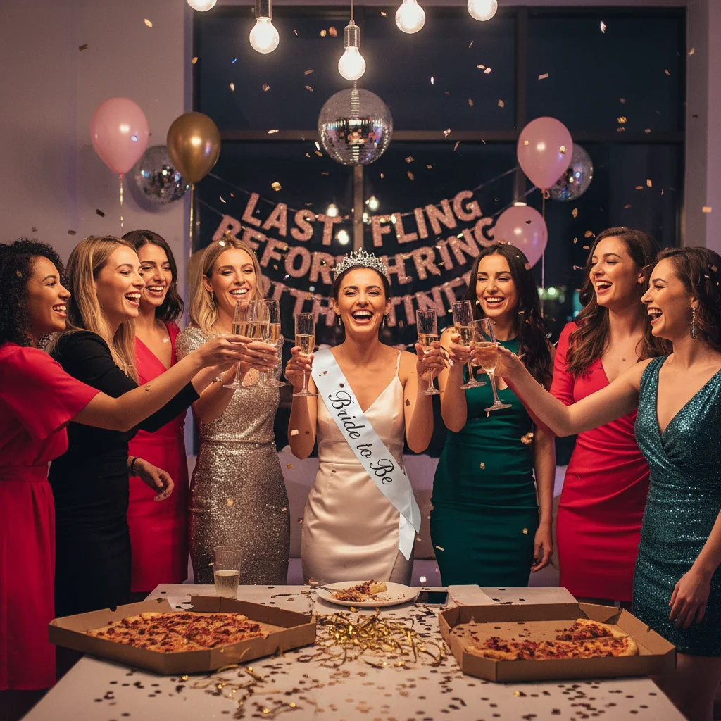 Bride-to-be enjoying bachelorette party with friends.