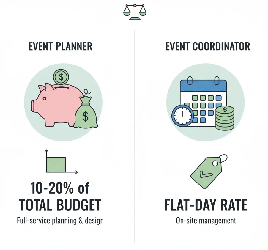 Event planner vs coordinator cost comparison chart