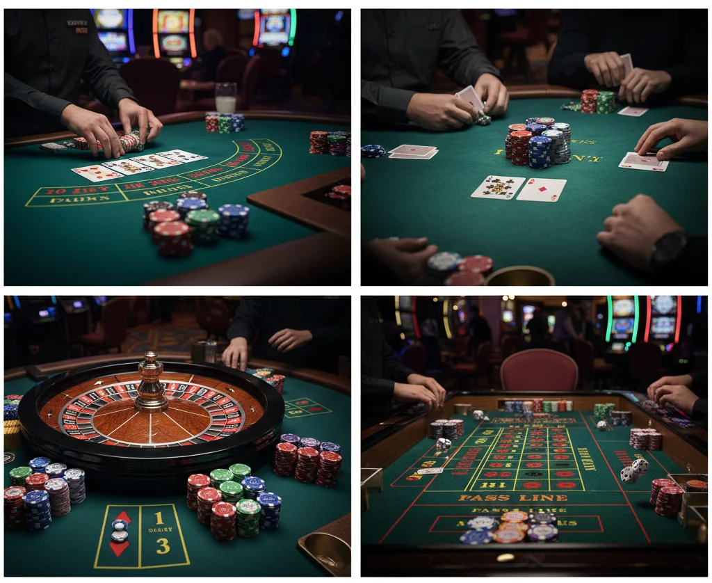 Casino party rental games in San Francisco including blackjack, poker, roulette, and craps tables