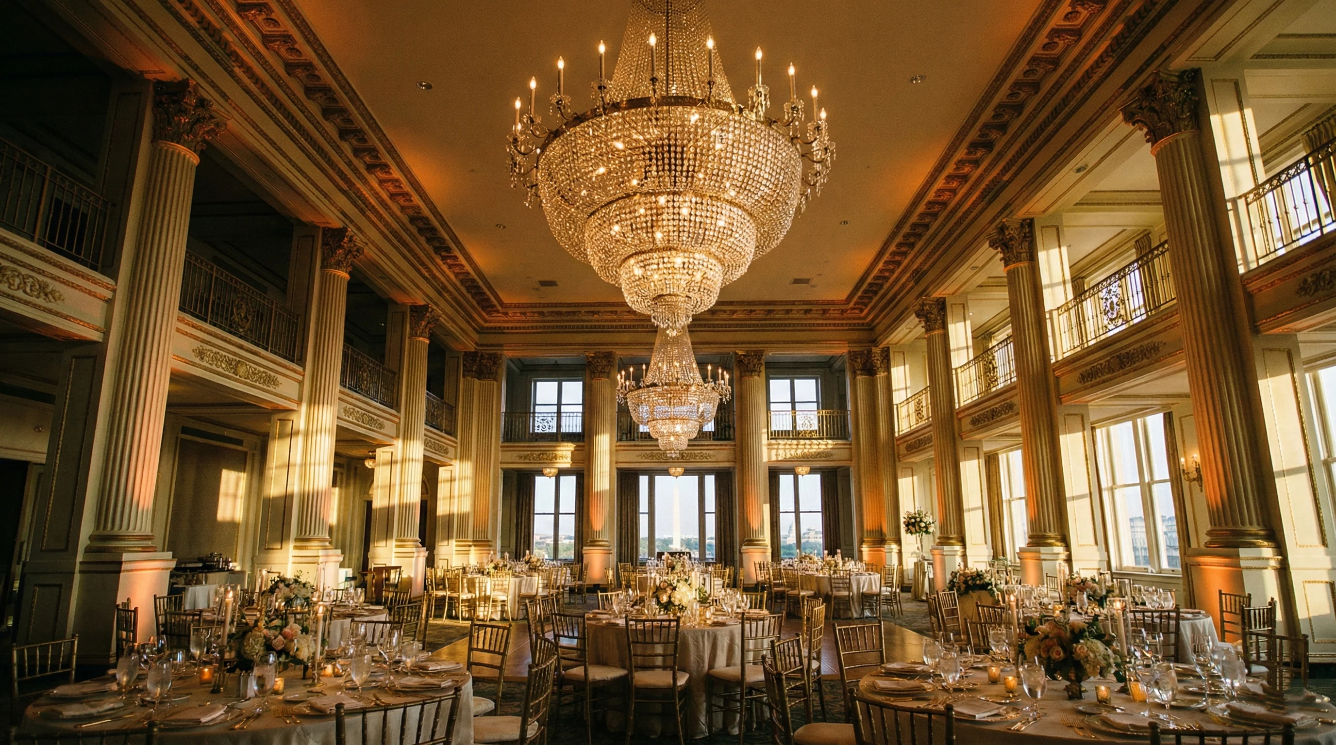 luxury wedding and event venues in Washington DC ballroom at golden hour
