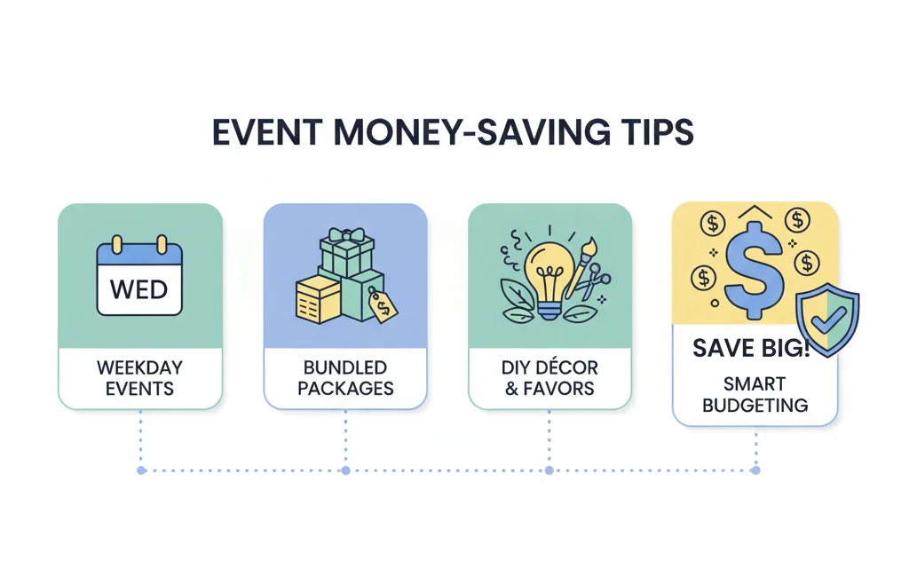 Money-saving tips for event planning like off-peak booking and bundled packages