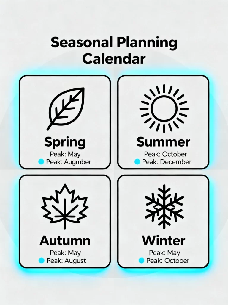 Infographic showing seasonal demand and peak times for birthday party planners