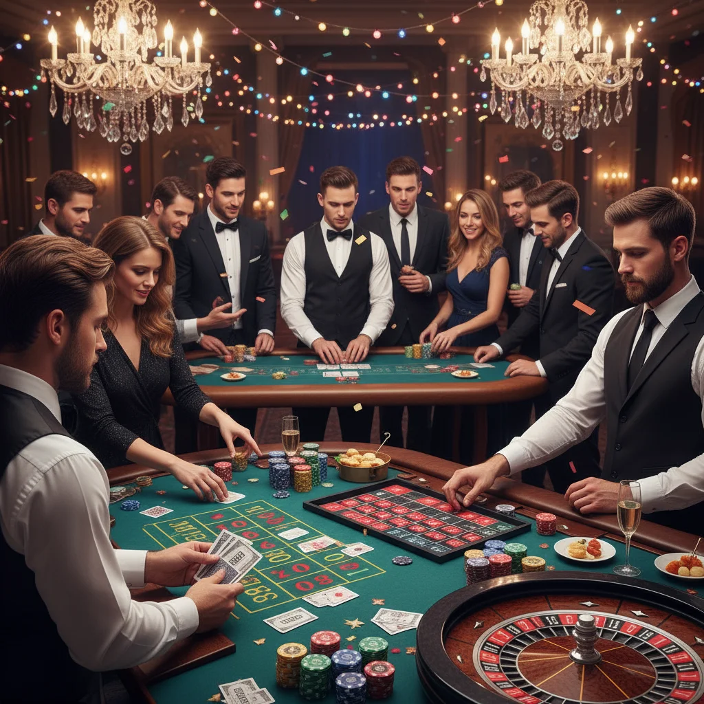 21Fun casino table rentals including Blackjack, Poker, and Roulette with professional dealers