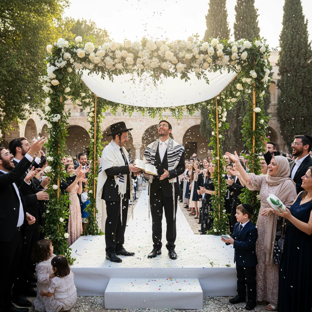 Jewish groom called to the Torah during a pre-wedding Aufruf ceremony.