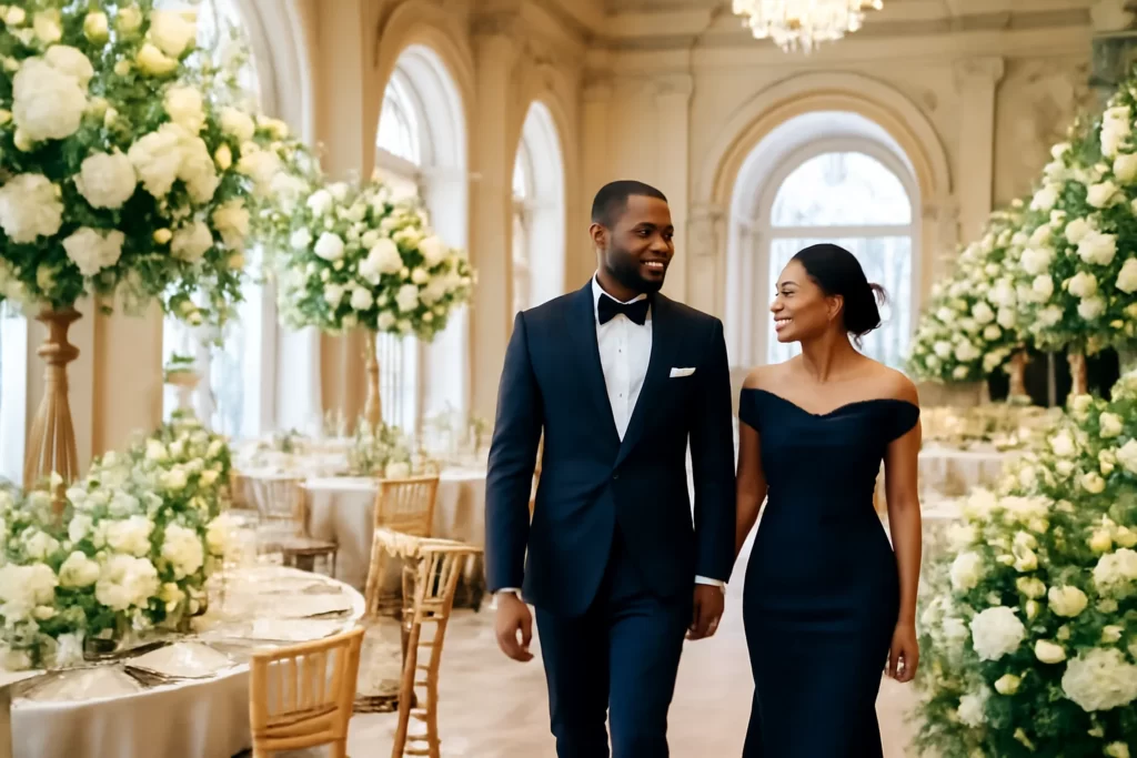 Couple reviewing wedding venues in Washington DC during pre-planning stage.