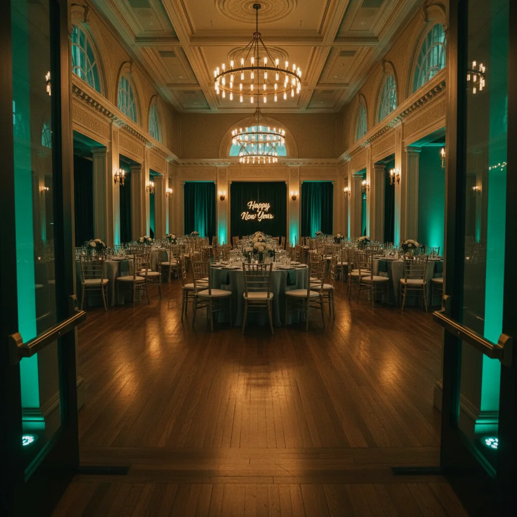 Event venue in Washington DC set up for a New Year celebration