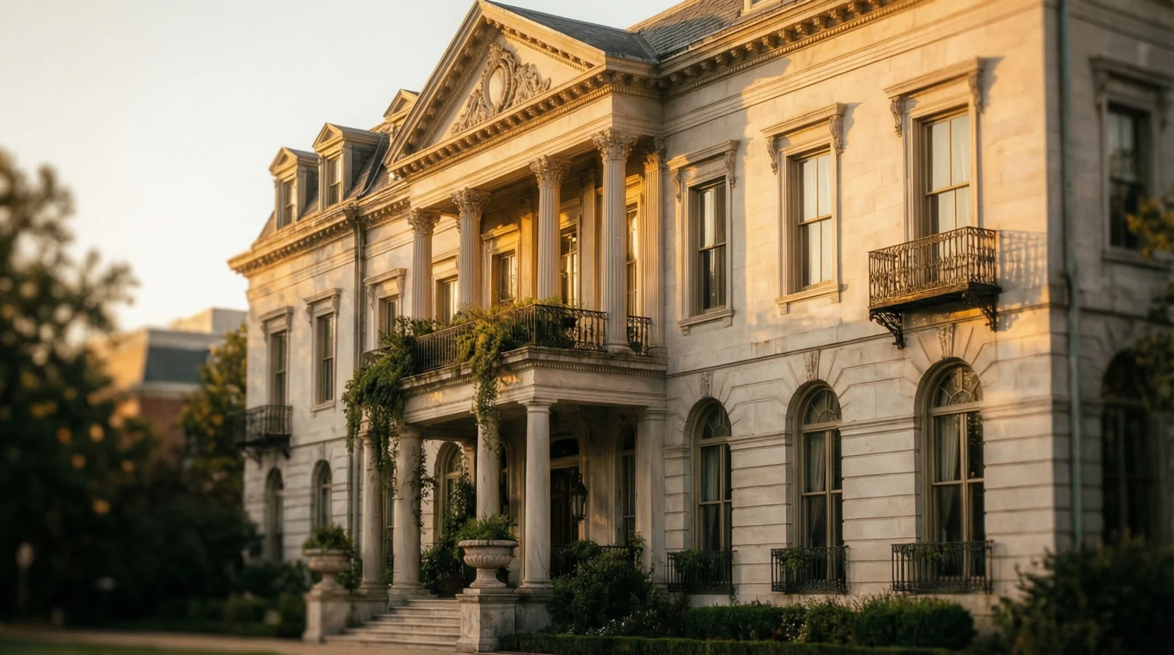 Wedding venues in Washington DC with elegant historic architecture at golden hour