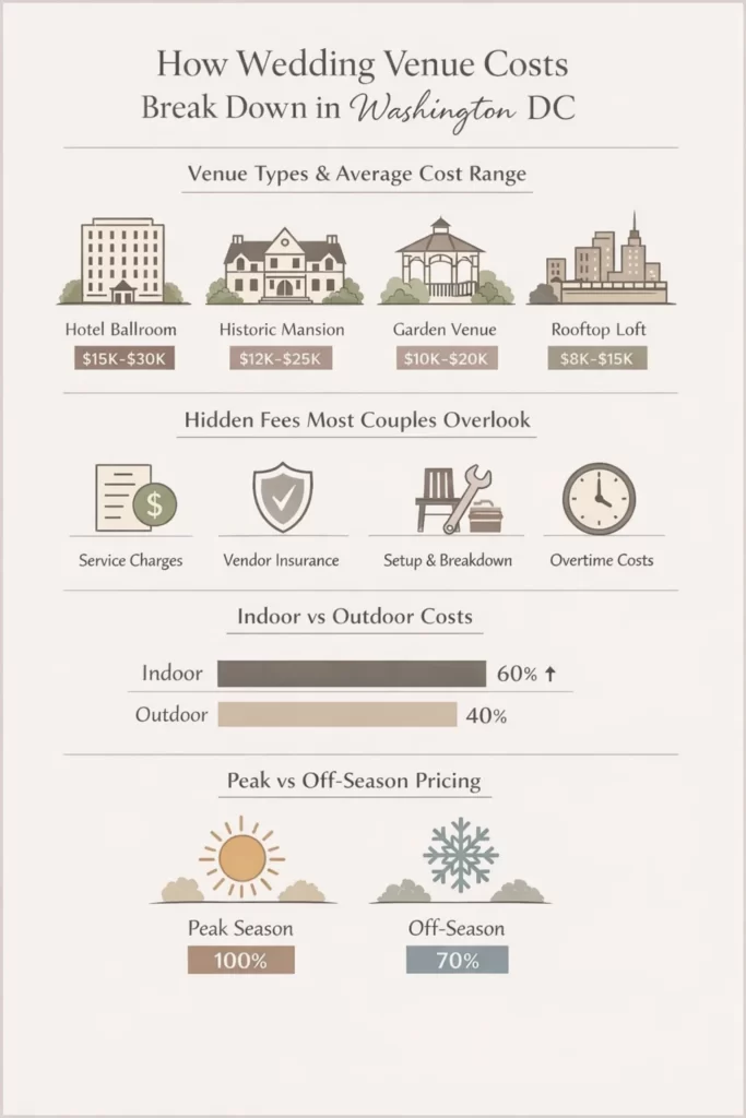 Wedding venue cost breakdown in Washington DC including hidden fees and seasonal pricing