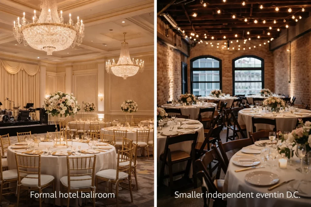 comparison of hotel wedding venues and independent DC wedding venues