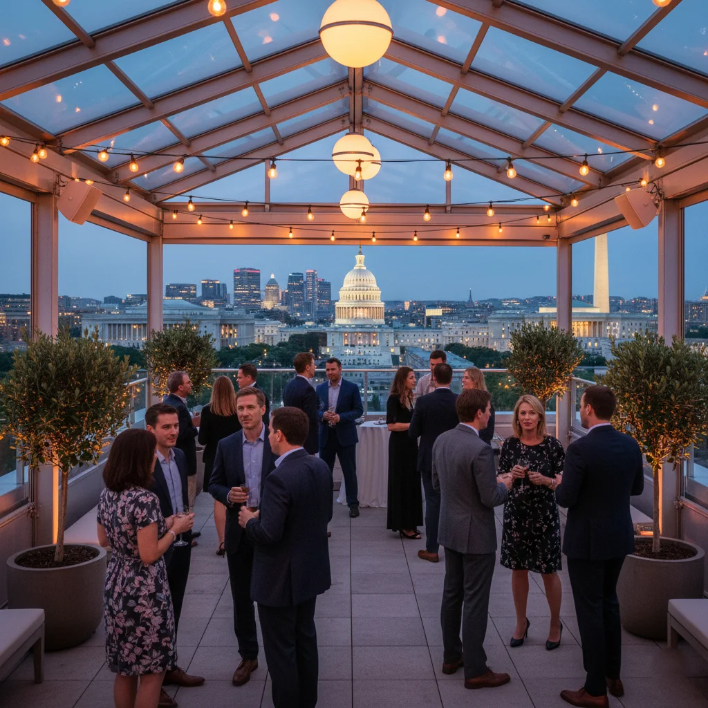 Covered outdoor event venue in Washington DC offering weather protection and open-air feel