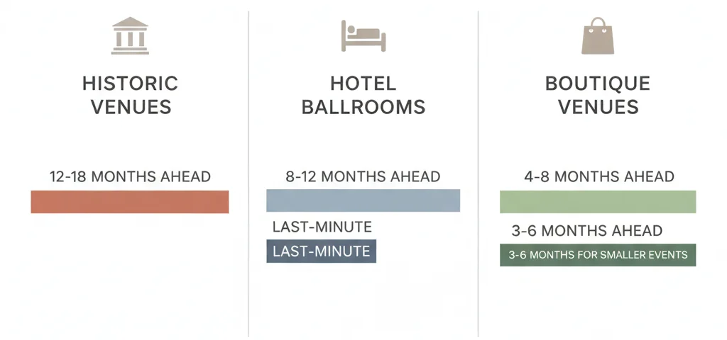 Venue booking timelines in Washington DC by venue type