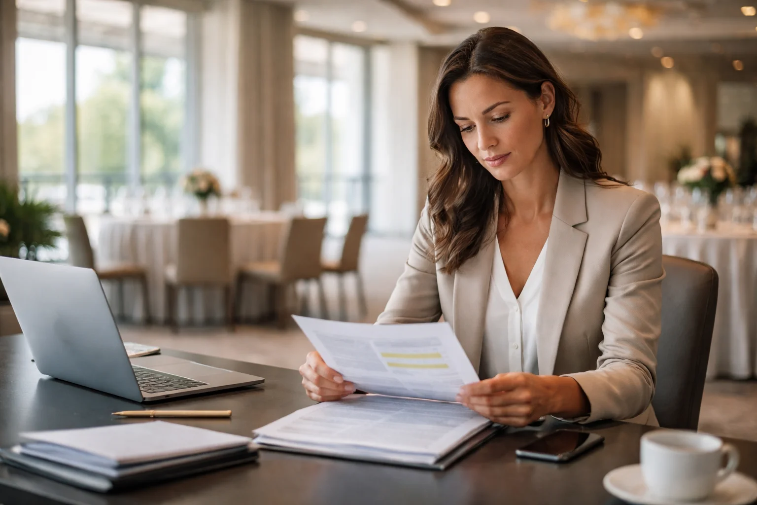 Event planner reviewing event venue contracts in Washington DC before booking a wedding or corporate event