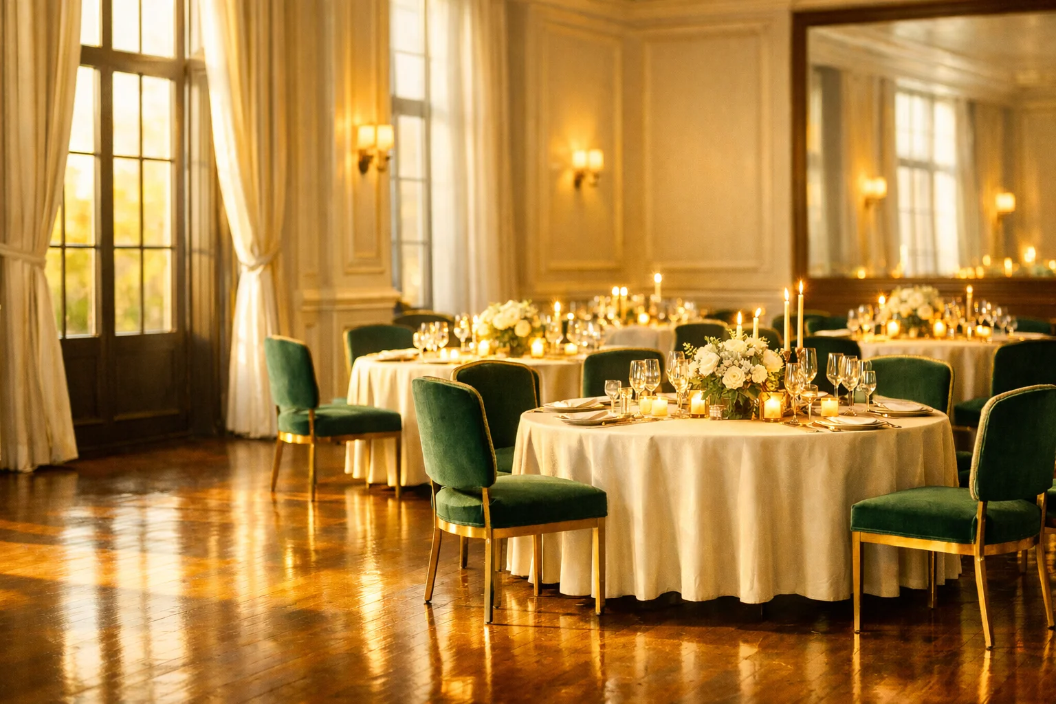 Elegant full-service venue in Washington DC with warm lighting and refined event setup