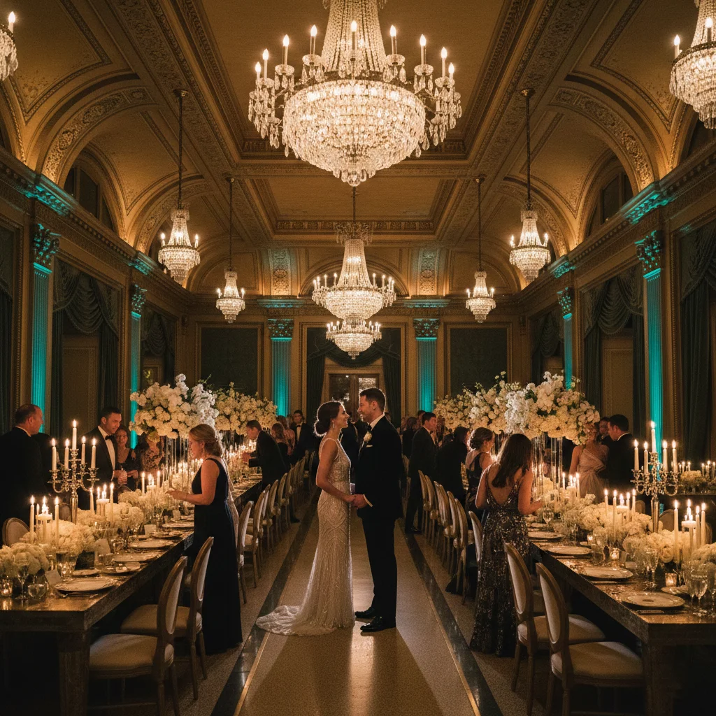 Historic Baltimore wedding venue ballroom with elegant Art Deco architecture