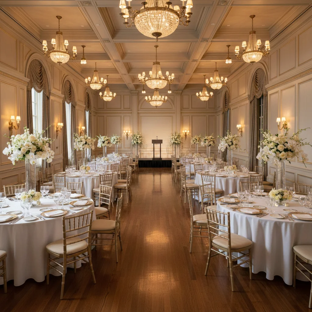 Washington DC event venue set up for 200 seated guests with comfortable spacing