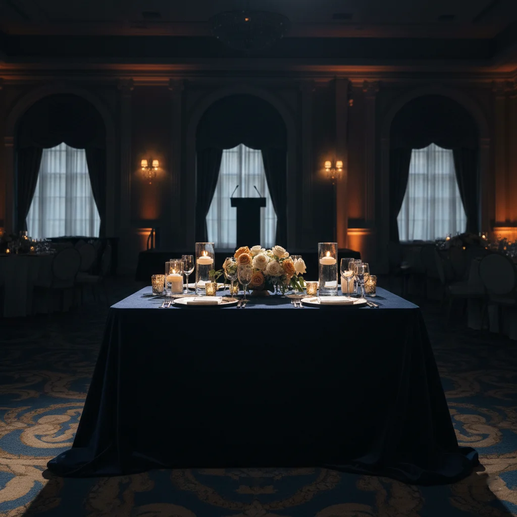Washington DC event venue with warm evening lighting and elegant, calm atmosphere