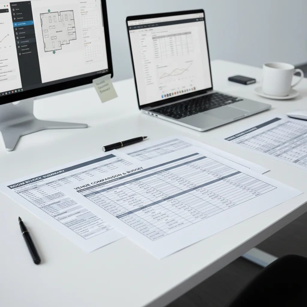 Corporate event planner analyzing hotel attrition clauses for event venues in Washington DC