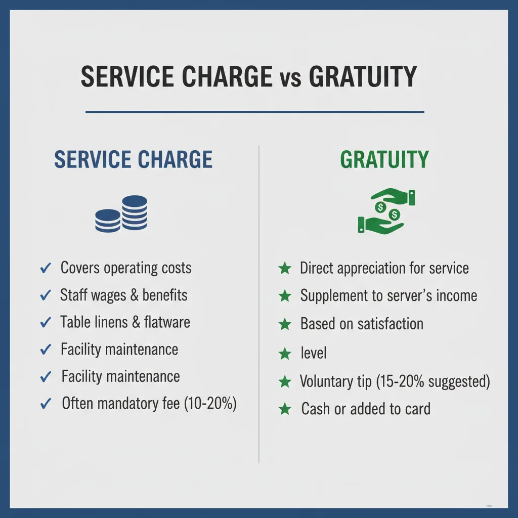 Comparison of service charge versus gratuity at event venues