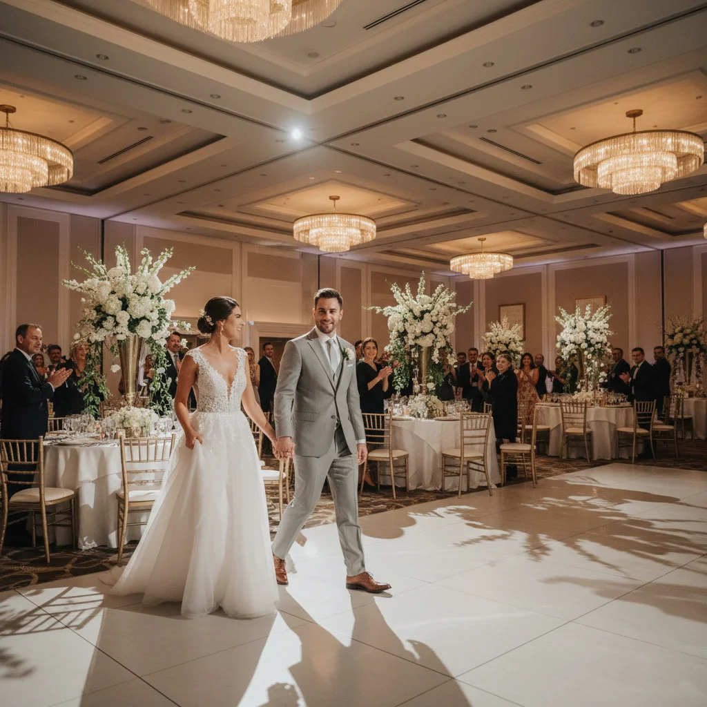 Elegant Baltimore hotel wedding venue with spacious ballroom setup